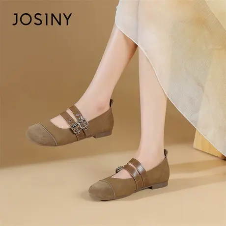 Josiny/卓诗尼2024年春季新款复古休闲鞋圆头舒适百搭浅口单鞋女商品大图