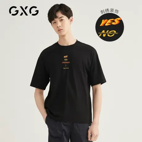 【新款】GXG男装 夏季短袖T恤黑色圆领流衫印花体恤GB144174C商品大图