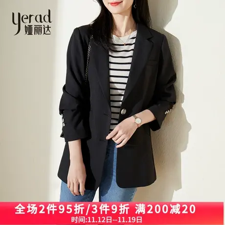 娅丽达通勤西装外套女2023秋季新款时尚小众显瘦上衣黑色小西服商品大图