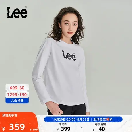 Lee商场同款23秋冬新品舒适版logo印花白色女长袖T恤LWT0067144DR图片