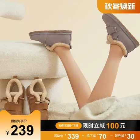 骆驼女鞋2023冬季新款加绒毛毛鞋保暖豆豆鞋棉鞋女东北雪地靴短靴商品大图