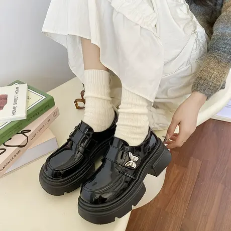 鞋子女2024年新款爆款春秋季单鞋乐福小皮鞋女英伦风学生厚底百搭商品大图