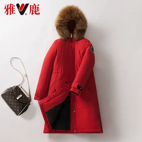 雅鹿大毛领羽绒服女中长款2022冬季新款时尚宽松连帽保暖加厚外套商品大图