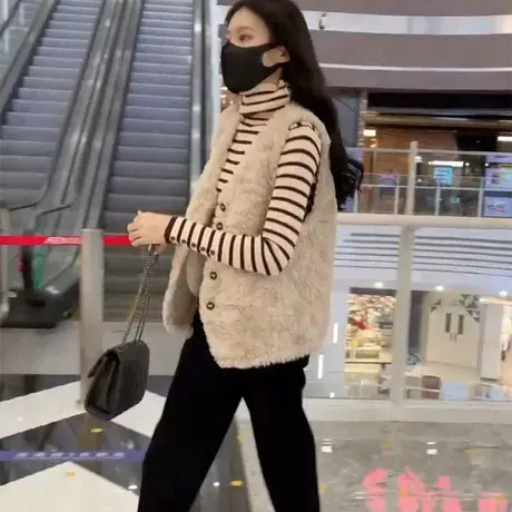 羊羔毛马甲女2023年秋冬新款韩版外搭马夹毛毛绒皮草外套皮毛一体图片