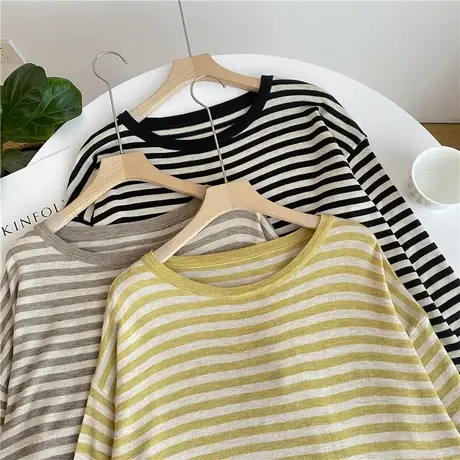 百搭显瘦条纹针织衫女长袖春秋宽松慵懒套头外穿软糯羊毛薄款毛衣商品大图