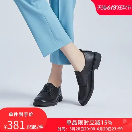 康奈女鞋真皮休闲百搭春季深口圆头文艺复古经典绑带皮鞋纯色单鞋商品大图