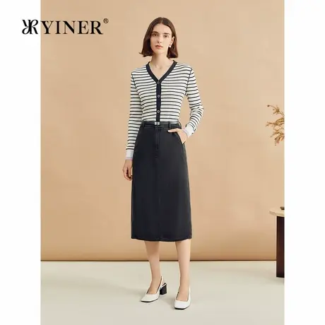 【醋酸系列】YINER音儿专选秋季条纹毛针织开衫V领上衣商品大图