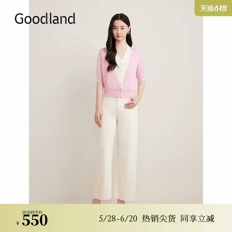 Goodland美地秋季V领假两件毛针织衫莱赛尔上衣图片
