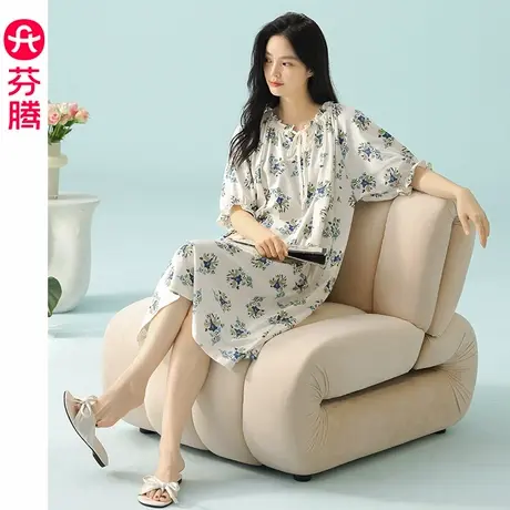 芬腾睡裙女士夏季薄款短袖睡衣中裙女款宽松休闲甜美中袖家居服图片