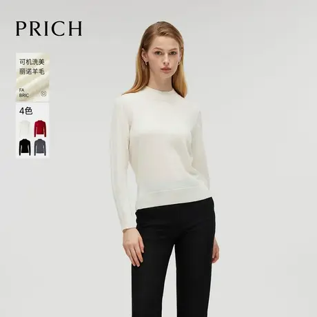 【美丽诺羊毛】PRICH休闲时髦半高领针织衫冬季新款保暖毛衣女商品大图