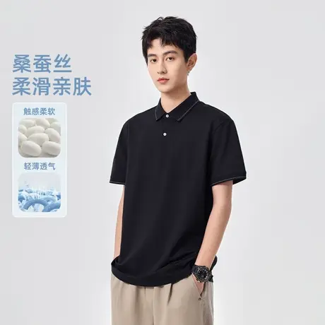 hansca190g桑蚕丝珠地短袖POLO衫男2025夏季轻薄透气翻领休闲上衣商品大图