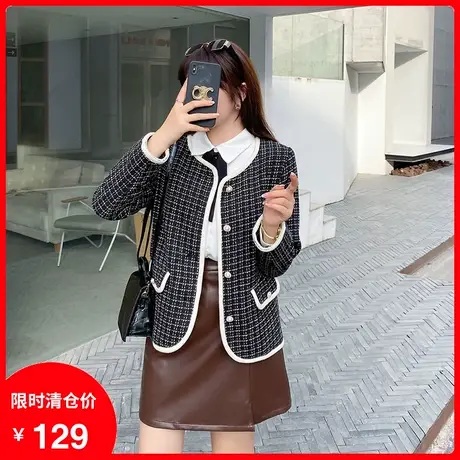绮娑大码女装2021秋冬新款单排扣气质宽松减龄显瘦胖MM外套女短款图片