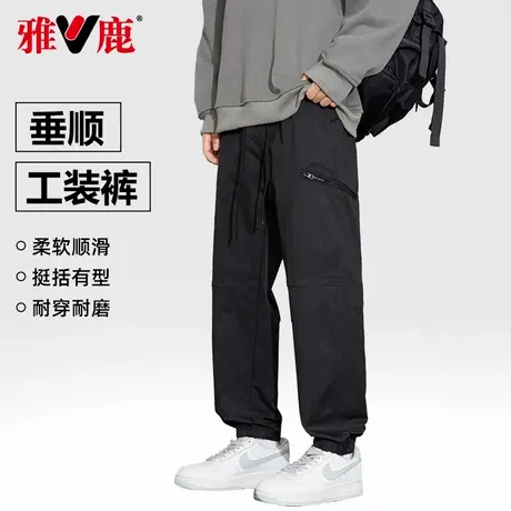 雅鹿休闲裤男夏季薄款时尚运动男生束脚裤大码宽松伞兵工装裤子男商品大图