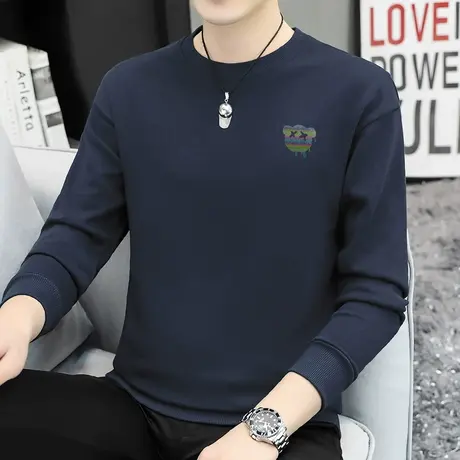 380g重磅纯棉小熊卫衣男秋冬摇粒绒加厚潮流宽松圆领无帽长袖t恤商品大图