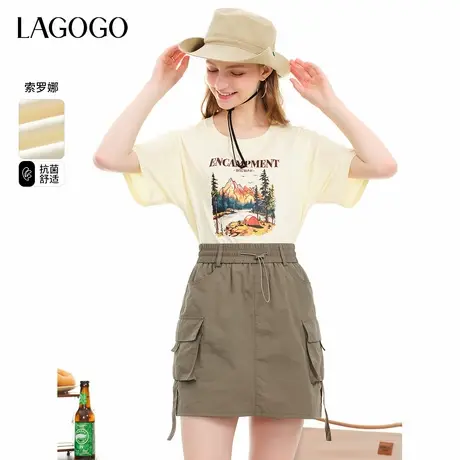 【凉感抗菌】LAGOGO风景印花减龄T恤女拉谷谷夏新款休闲圆领短袖商品大图
