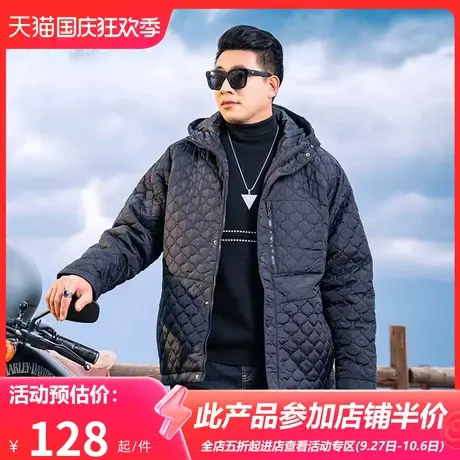 GxxH大码男装2023秋冬新款男士夹克加棉潮流百搭纯色连帽轻薄棉衣图片