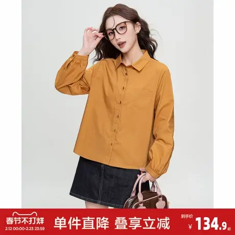 唐狮2026春秋女小方领衬衫小灯笼袖可爱日常百搭日系长袖简约图片