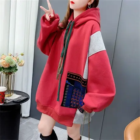 加绒加厚连帽卫衣女2022新款秋冬宽松慵懒风大码爆款洋气上衣外套商品大图