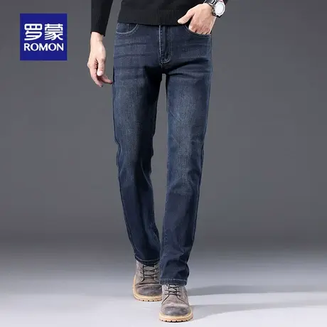 【秒杀清仓】罗蒙牛仔裤男士秋冬厚款中青年工装裤保暖修身直筒裤商品大图