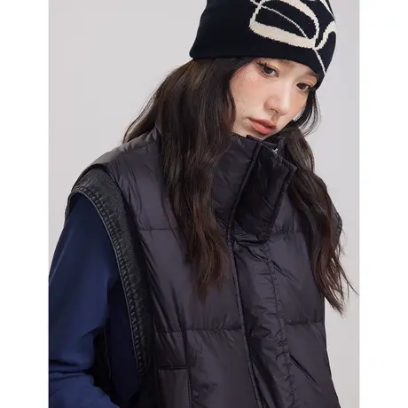 尔给加厚高级感炸街黑色短款面包羽绒服马甲女2023新款冬季小个子图片