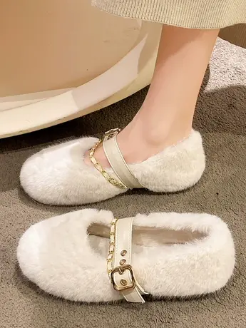 法式晚晚温柔小香风毛毛鞋女外穿2023新款加绒豆豆鞋单鞋玛丽珍鞋商品大图