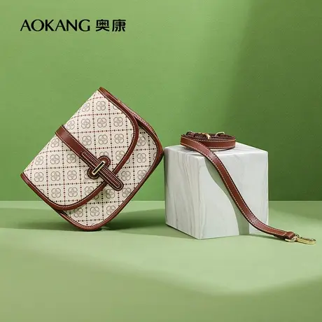 奥康包包女2023新款时尚印花女包百搭淑女米白色女士单肩斜挎包包商品大图