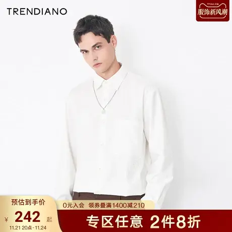 TRENDIANO潮牌官方时尚男装衬衣字母镂空刺绣休闲长袖衬衫男士商品大图