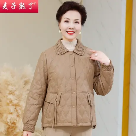 2023冬季新款妈妈装夹棉皮面棉衣PU皮外套阔太太中老年人女奶奶装图片