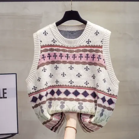 大码圆领针织马甲背心女2023秋装新款宽松外穿马夹外搭毛衣坎肩潮商品大图