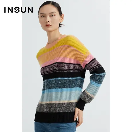 恩裳奥莱冬季多色落肩减龄100%羊毛针织衫图片