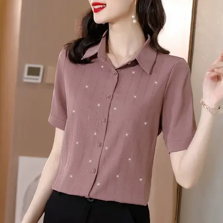 重磅别致短袖雪纺衬衫女装2023新款时尚女士气质衬衣夏季法式上衣商品大图