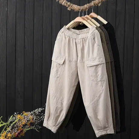 2023春季新款萝卜哈伦裤女松紧腰宽松九分工装裤显瘦休闲灯笼裤子商品大图