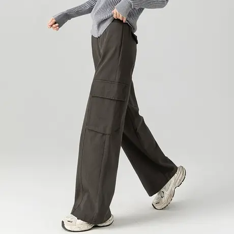 高腰窄版阔腿裤女2023新款秋季显瘦裤子休闲宽松直筒裤美式工装裤商品大图