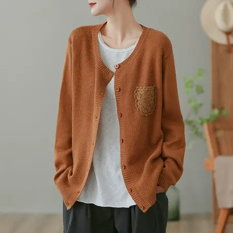 dza 复古针织开衫女士短款外套春秋新款宽松长袖上衣短款休闲毛衣图片
