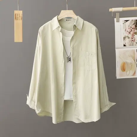 休闲春秋慵懒风宽松衬衫女百搭上衣开衫韩版时尚洋气纯棉衬衣外套图片