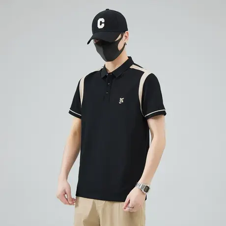 夏季撞色条纹衬衫领短袖t恤男士2023年新款翻领半袖Polo衫上衣服图片