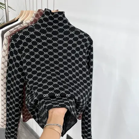 高领提花毛衣女2023春季新款洋气修身时尚上衣保暖内搭针织打底衫商品大图