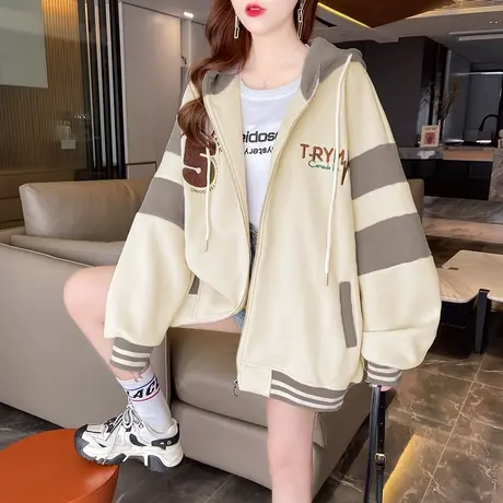 早秋小个子外套女2023新款春秋季韩版宽松薄款大码棒球服开衫卫衣商品大图