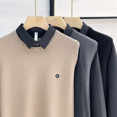 假两件毛衣男衬衫领马甲男装内搭上衣服秋冬季新款男士打底针织衫商品大图