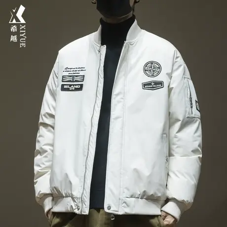 新国标鸭绒棒球领羽绒服男冬季美式宽松大码男士三防机车服外套潮商品大图