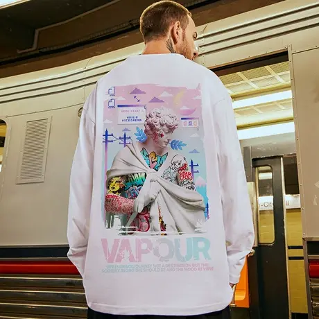 欧美高街潮牌潮流ins长袖T恤男潮春季国潮oversize情侣装大码男装商品大图