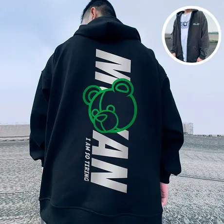 2024秋款国潮牌情侣装连帽拉链卫衣男士大码宽松开衫外套oversize图片