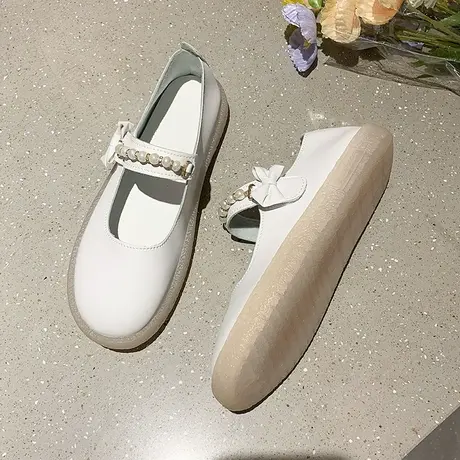 平底牛筋底女鞋2023新款孕妇珍珠单鞋公主鞋学生豆豆鞋小白护士鞋商品大图