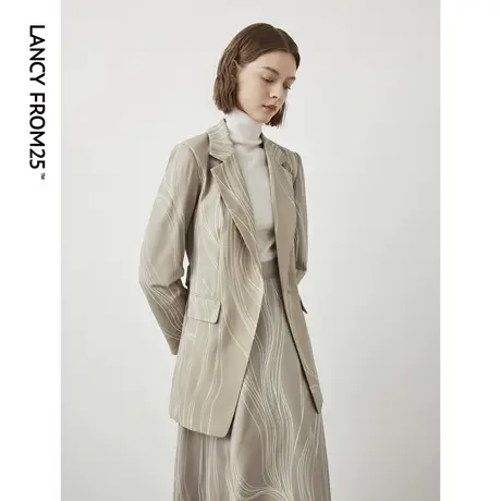 朗姿绵羊毛西装外套2022冬季新款印花通勤设计感西服上衣商场同款图片