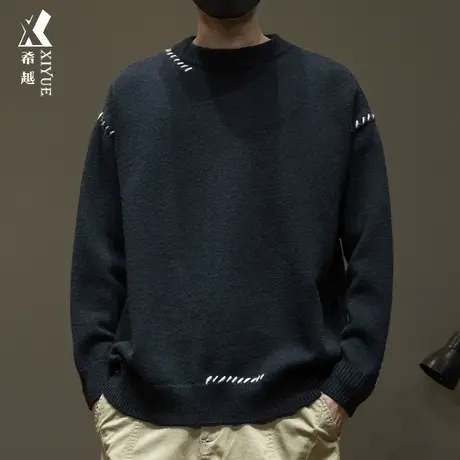 重磅820g美式设计感毛衣男春季新款保暖宽松大码男士针织衫外套商品大图