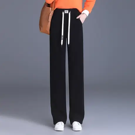 加绒加厚阔腿裤女冬季2023新款高腰垂感显瘦长裤直筒裤时尚休闲裤图片