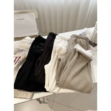 休闲裤女2023冬季新款加绒加厚宽松高腰韩版运动阔腿束脚卫裤潮商品大图