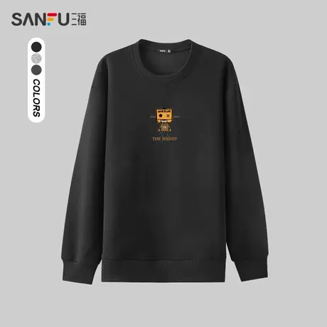 三福2023秋男士都市圆领卫衣  简约宽松人物结合电视设计477664商品大图