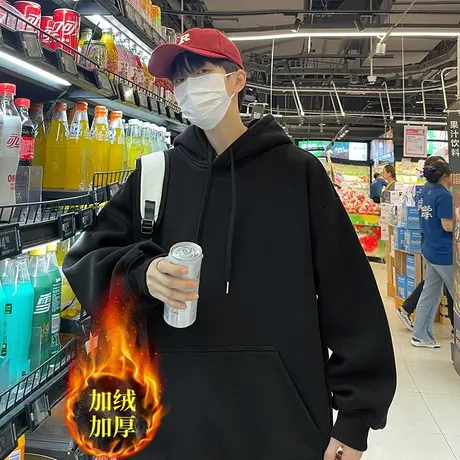 卫衣潮牌男秋冬款美式复古重磅连帽卫衣2023新款oversize情侣外套商品大图