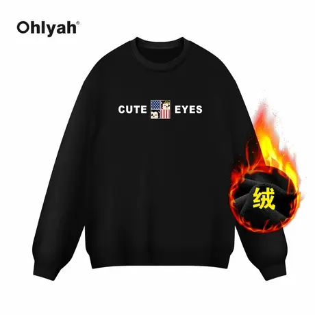 Ohlyah春季新款美式卫衣男女同款圆领无帽情侣加绒宽松无性别上衣商品大图